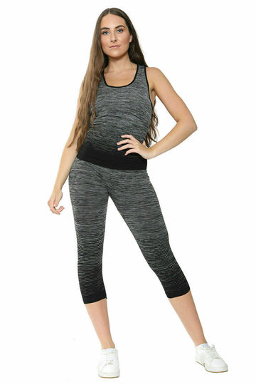 New Ladies Running Fitness Gym Work Out 3/4 Leggings and Vest Top *2 Pcs* Set