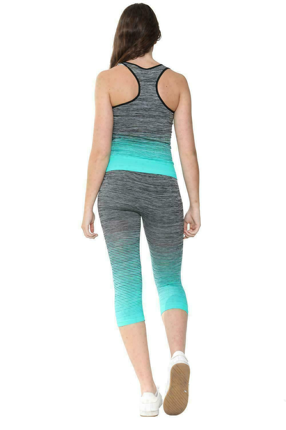 New Ladies Running Fitness Gym Work Out 3/4 Leggings and Vest Top *2 Pcs* Set